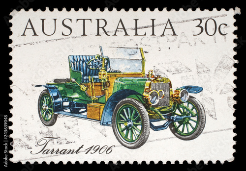 Stamp printed in Australia shows the Tarrant Car (1906), Australian-made vintage cars series, circa 1984