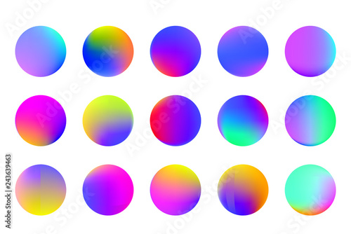 Set of round Vector Gradient. Multicolor Sphere. Modern abstract background texture. Template for design. Isolated  objects.