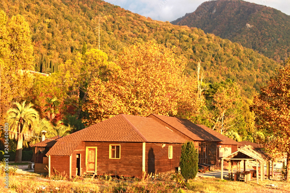 House in the mountains in the fall