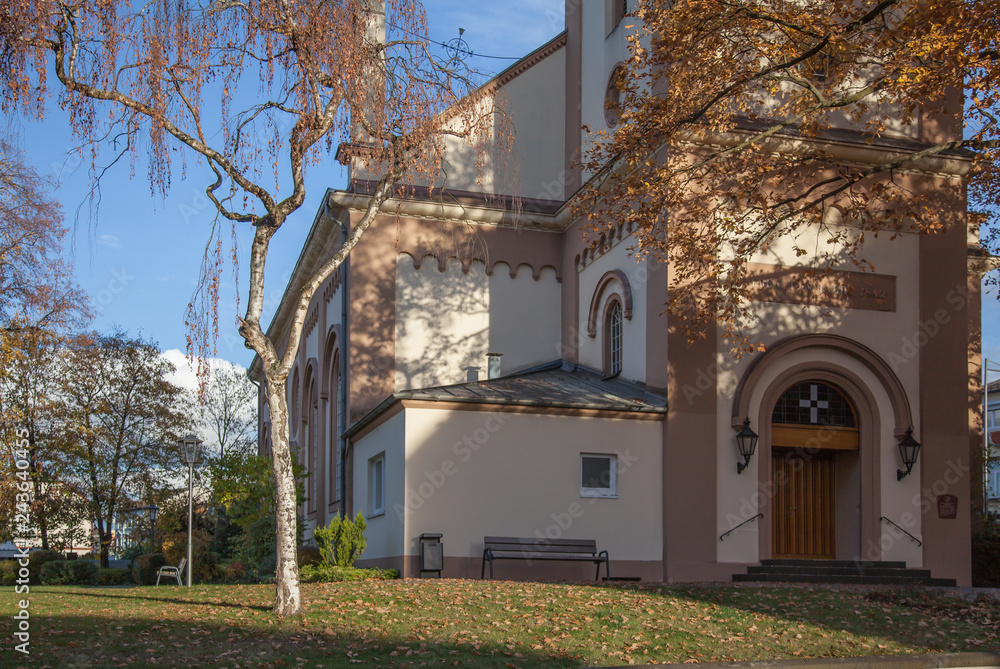 view at the entrance of the Protestant church in Neuwied Heddesdorf
