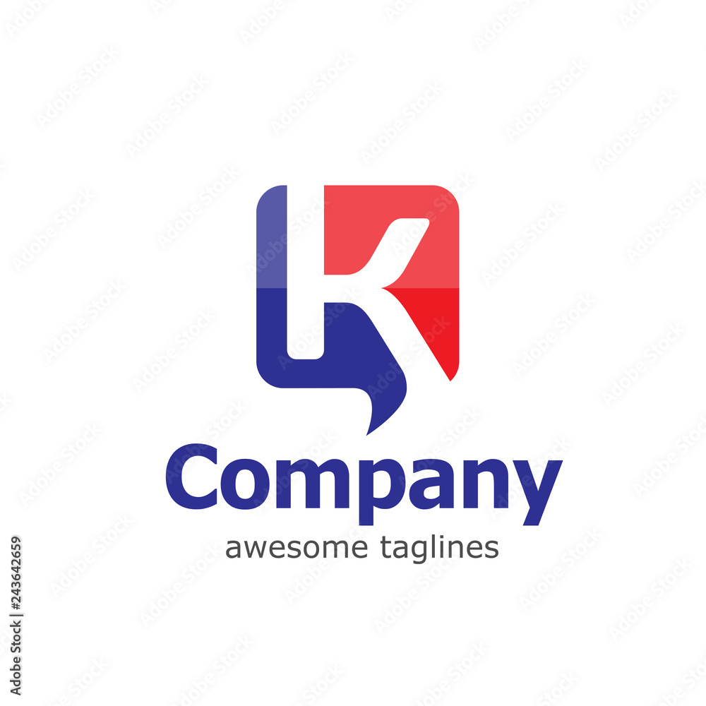 creative initial letter k with square Speech bubble logo concept