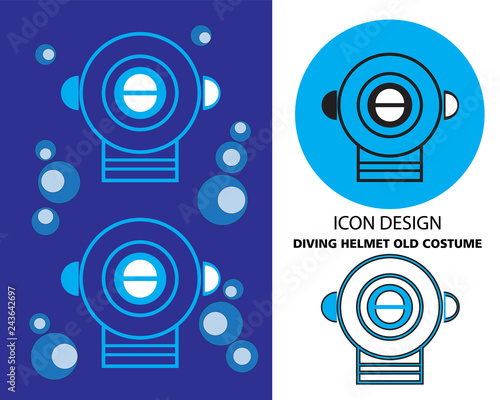 icon diving helmet old costume .Old diving helmet icon or sign, vector illustration