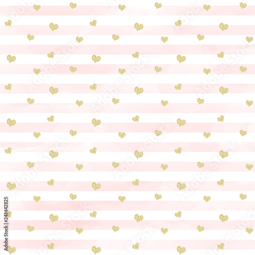 Gold Heart & Watercolor Stripe Pattern
