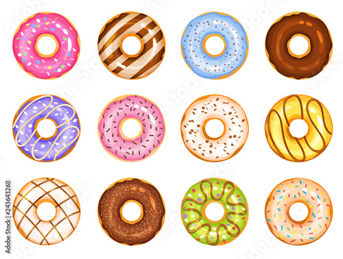 doughnut vector set, colorful tasty sweets illustration
