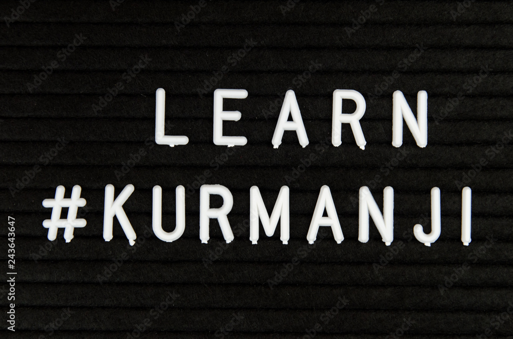 Learn Northern Kurdish Kurmanji language, KUR abbreviation, simple sign on black background, great for teachers, schools, students
