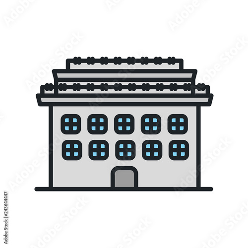 Prison Jail Building. Vector Flat Line Stroke Icon.