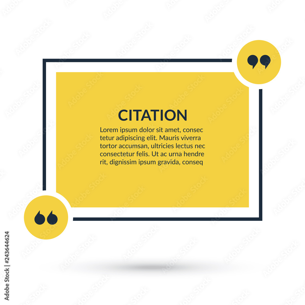 Quote box, speech bubble, text in brackets, citation template isolated