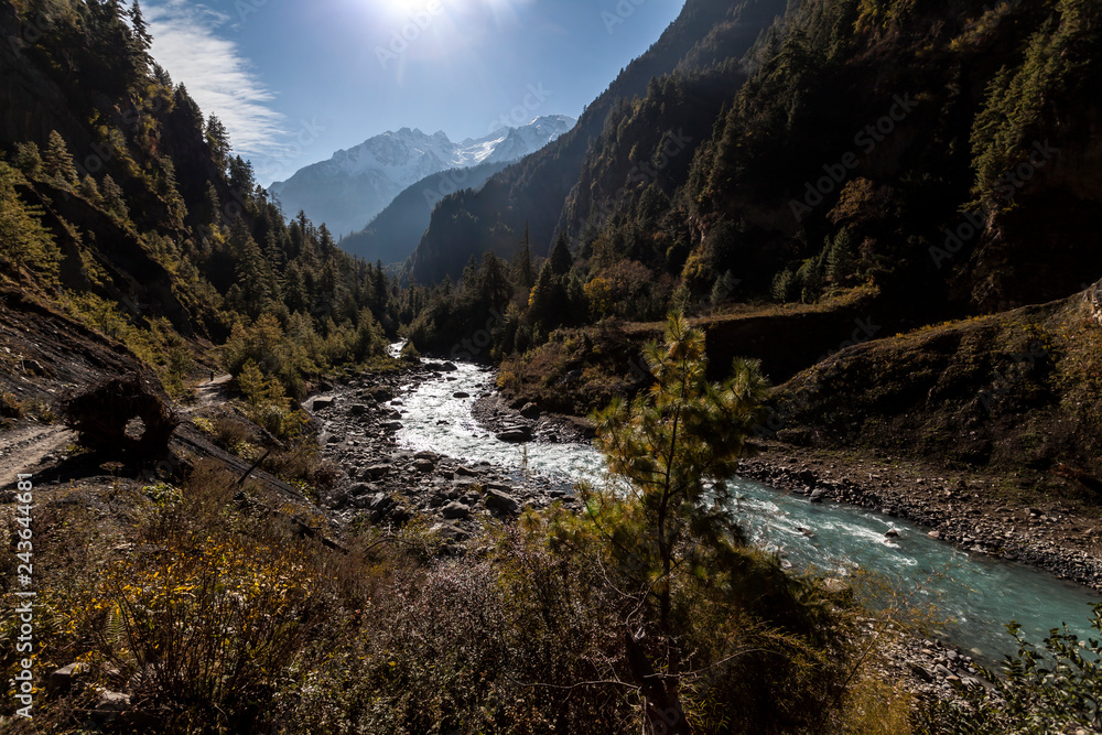 Marsyangdi river valley in Himalayas, Nepal, Annapurna conservation area Marsyangdi river valley in Himalayas, Nepal, Annapurna conservation area