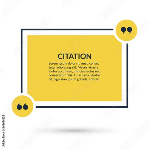 Quote box, speech bubble, text in brackets, citation template isolated on white background. Vector illustration.