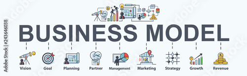 Business Model banner web icon for business and marketing, vision, goal, Strategy, planning, partner, strategy, management and revenue. Minimal vector infographic.