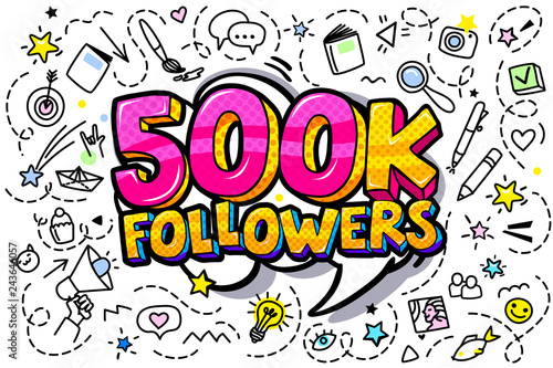500K followers illustration in pop art style.