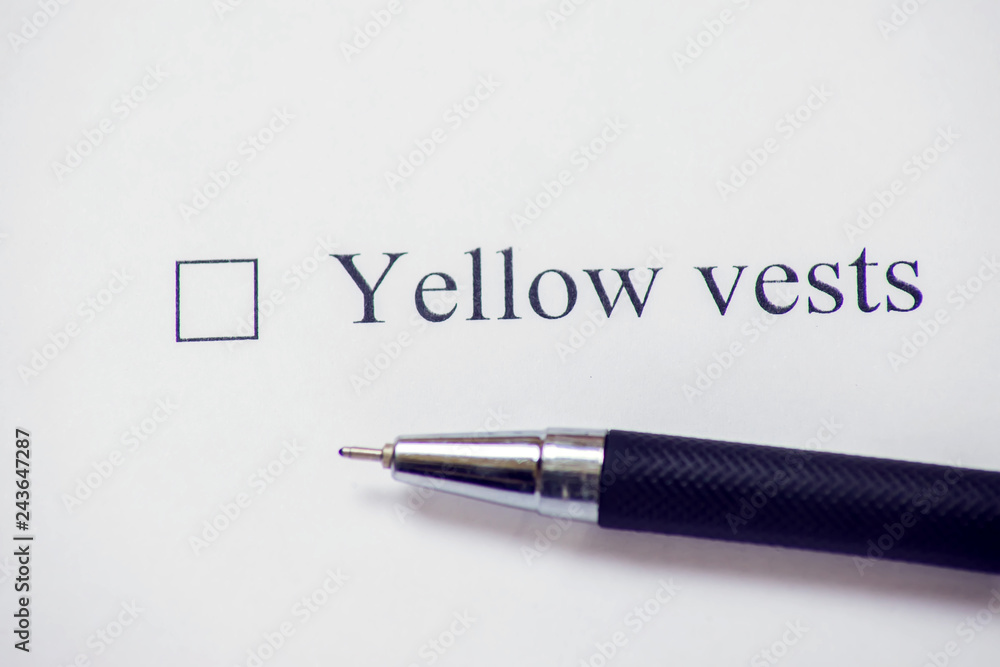 Checklist box with word yellow vests. Check form concept Checklist box with word yellow vests. Check form concept