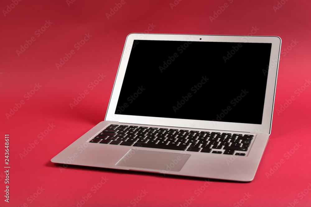 Modern laptop on color background Modern laptop on color background