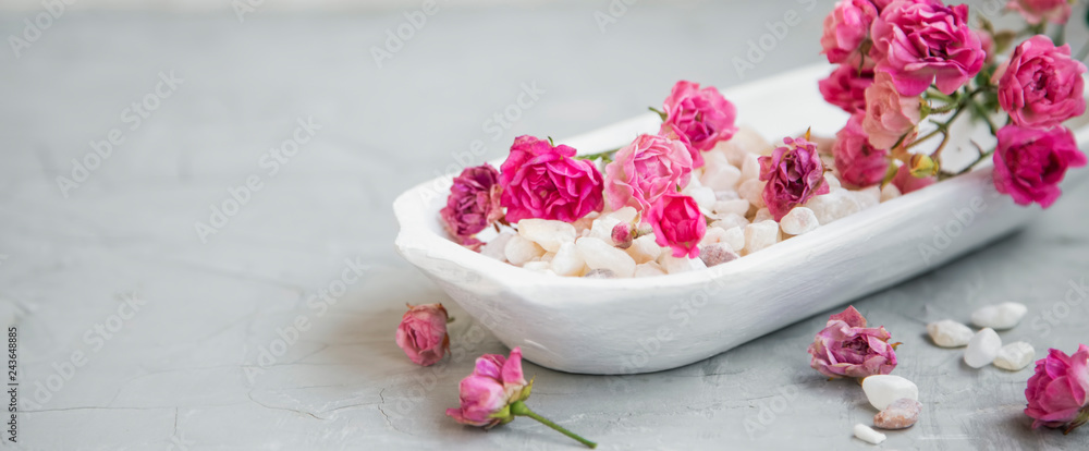 Spa still life with bath salt and rose flowers Spa still life with bath salt and rose flowers