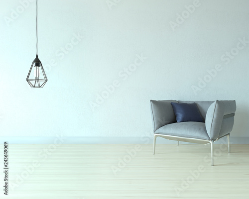 modern gray armchair and interior design in bright empty space. 3D illustration © Ds design studio