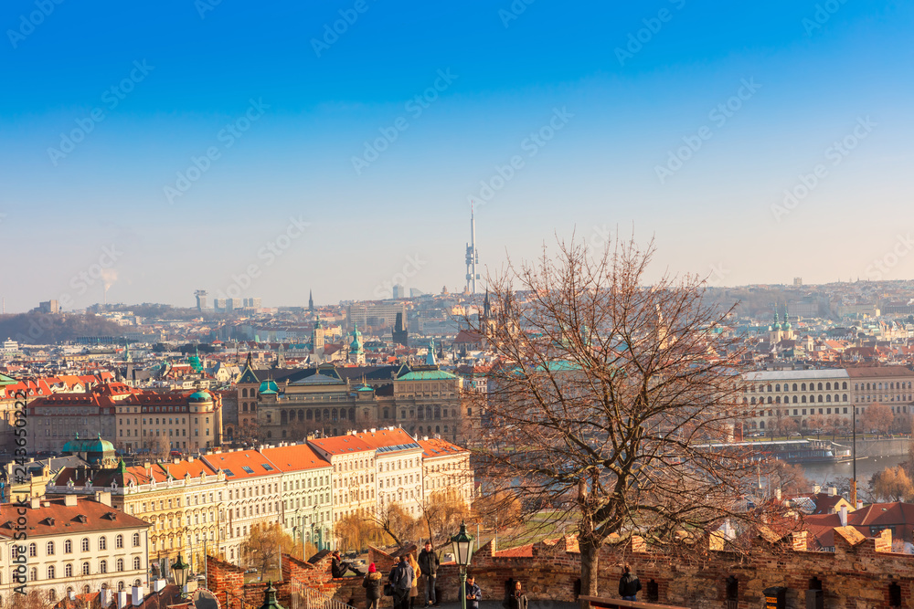 Cityscape of Prague, Czech Republic with Charles Bridge as viewed from the Prague Castle.