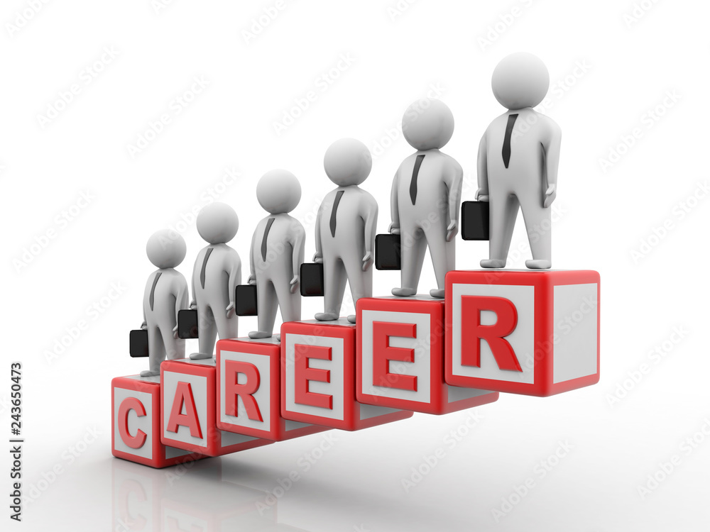 Men with the word career. Concept 3D illustration Men with the word career. Concept 3D illustration