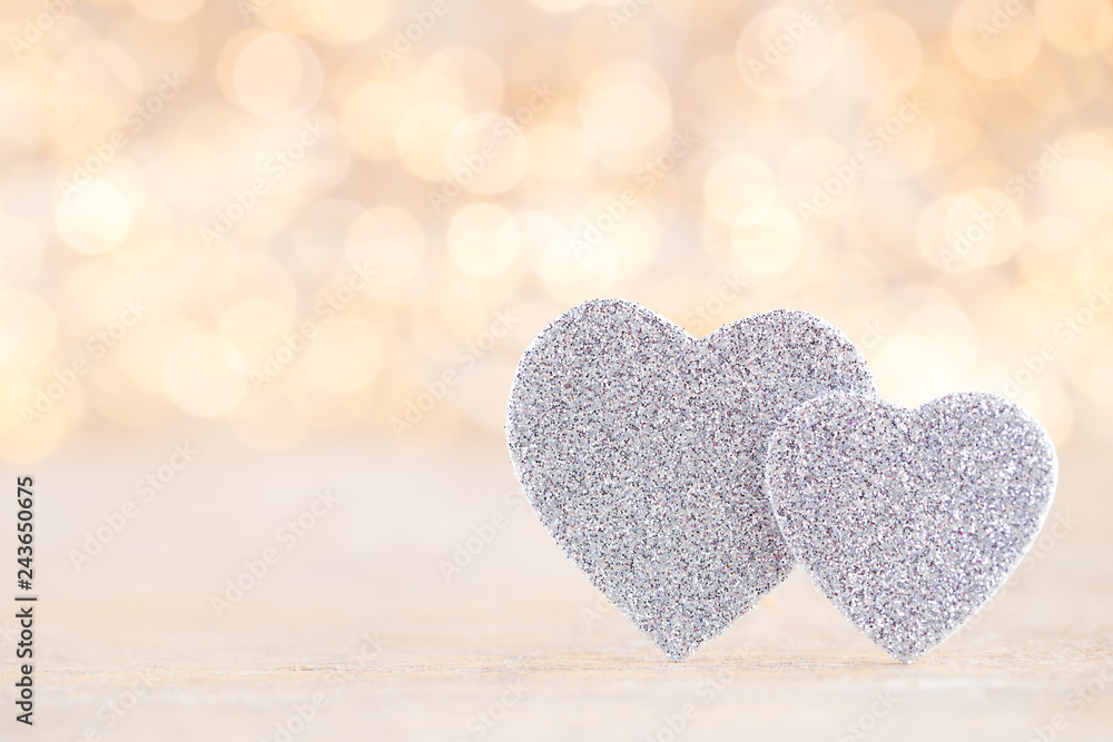 Red heart bokeh background, valentine day greeting card.