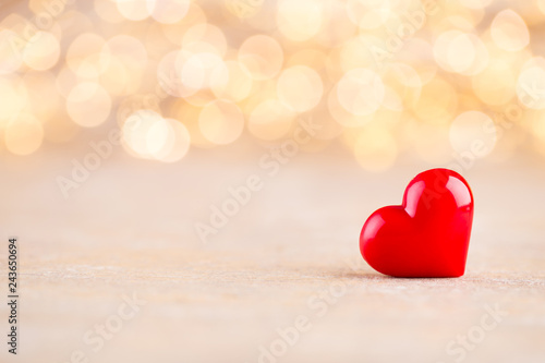 Red heart bokeh background, valentine day greeting card.