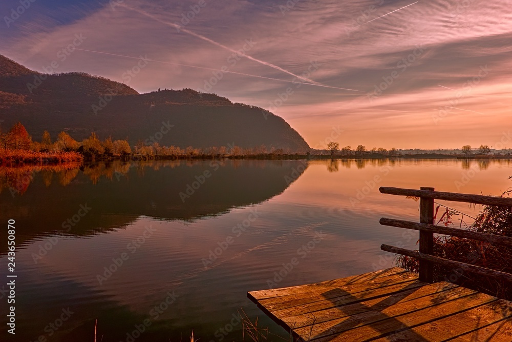 sunset reflection on landscape lake