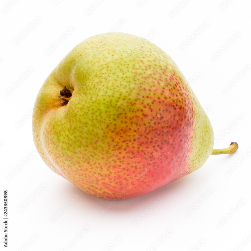 Fresh bio pear with leaves on isolated white background. Fresh bio pear with leaves on isolated white background.