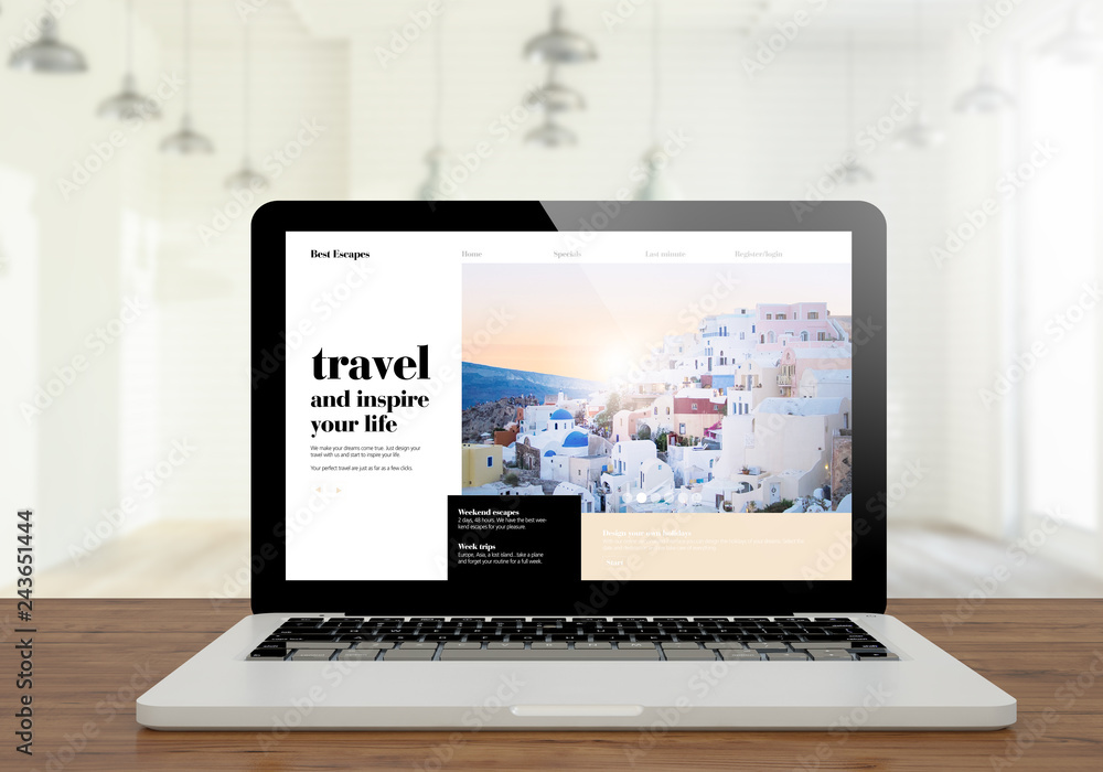 laptop travel blog on wooden desktop laptop travel blog on wooden desktop
