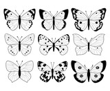 Set of illustrations with butterflies. Freehand drawing. Can be used for scrapbook, banner, print, etc.