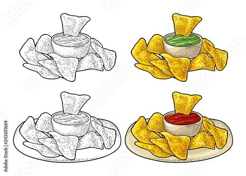 Nachos - mexican traditional food. Vector vintage engraved illustration