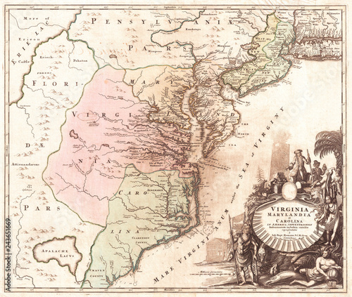 1715  Homann Map of Carolina  Virginia  Maryland and New Jersey