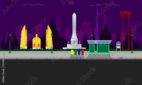 bangkok city view with monument memorial democracy swing pole building vector illustration eps10