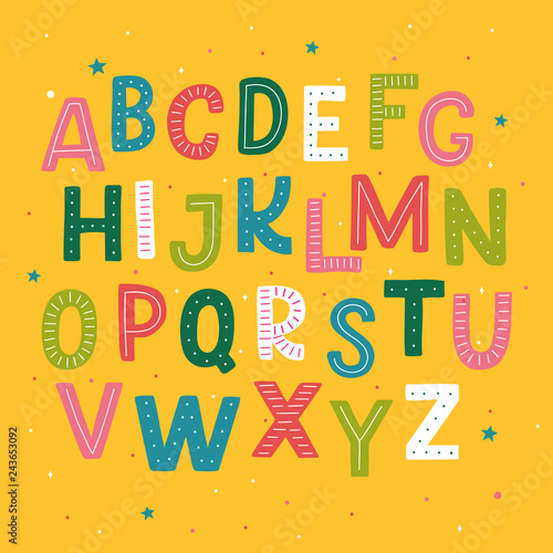 Cute hand drawn alphabet made in vector. Doodle letters for your design. Isolated characters. Handdrawn display font for DIY projects and kids design.