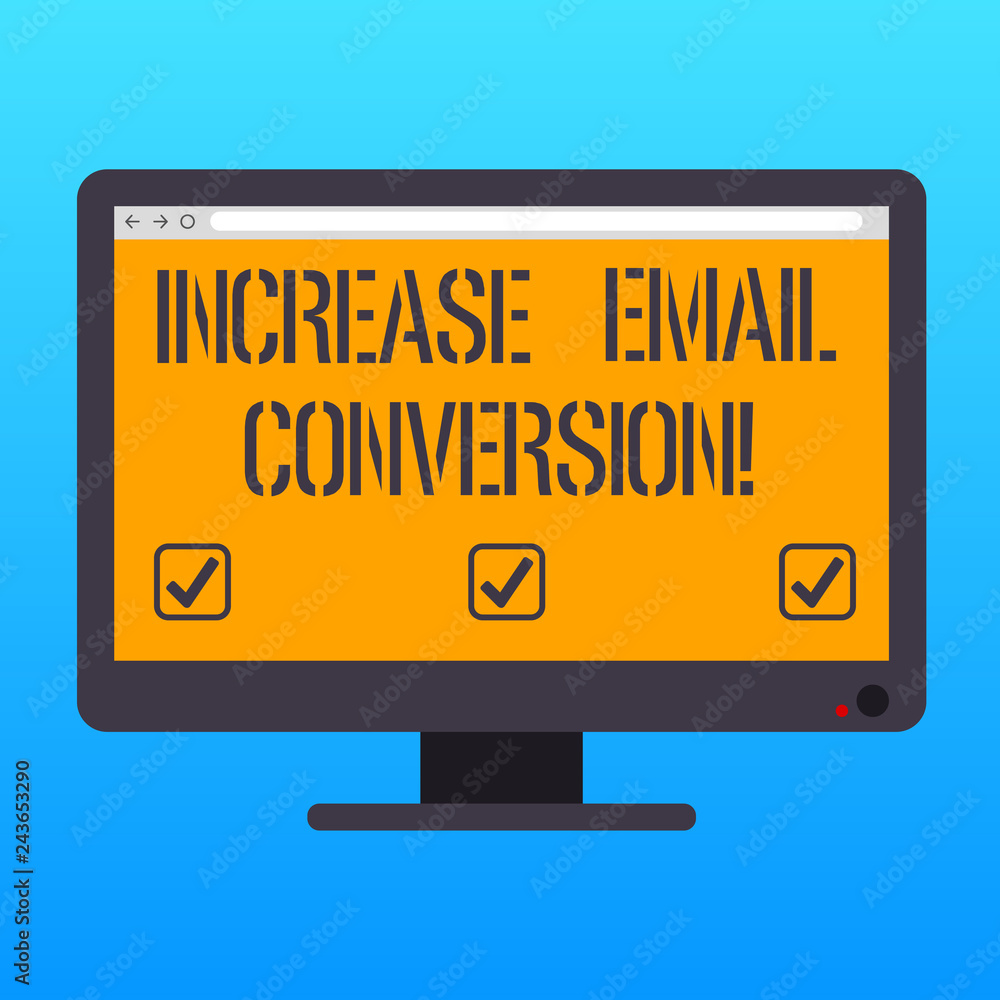 Obraz premium Handwriting text writing Increase Email Conversion. Concept meaning Action taking place on your landing page Blank Computer Desktop Monitor Color Screen Mounted with Progress Bar