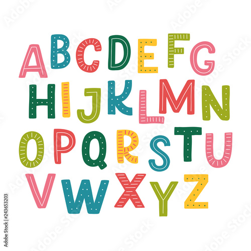 Cute hand drawn alphabet made in vector. Doodle letters for your design. Isolated characters. Handdrawn display font for DIY projects and kids design. photo
