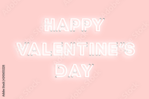Happy Valentine's Day pink neon electric letters illustration. Concept of advertising for seasonal offer with glowing neon text. © cuppuccino