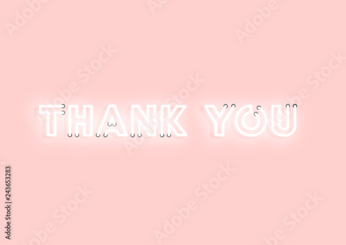 Thank you pink neon electric letters illustration. Concept of advertising for seasonal offer with glowing neon text.
