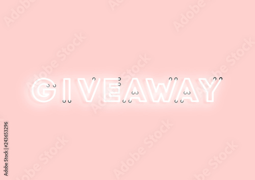 Giveaway pink neon electric letters illustration. Concept of advertising for seasonal offer with glowing neon text.