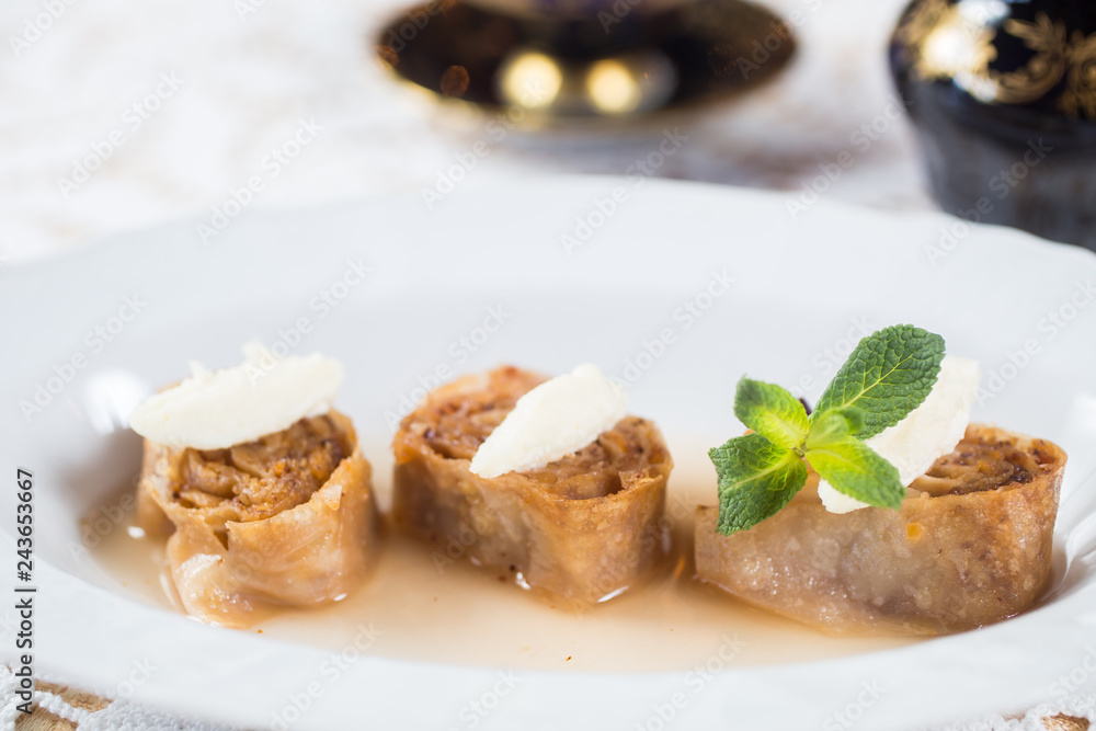 Baklava. Traditional dessert with honey and sour cream