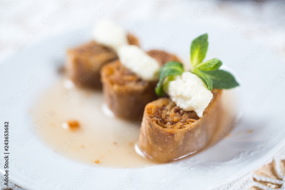 Baklava. Traditional dessert with honey and sour cream Baklava. Traditional dessert with honey and sour cream