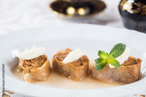 Baklava. Traditional dessert with honey and sour cream