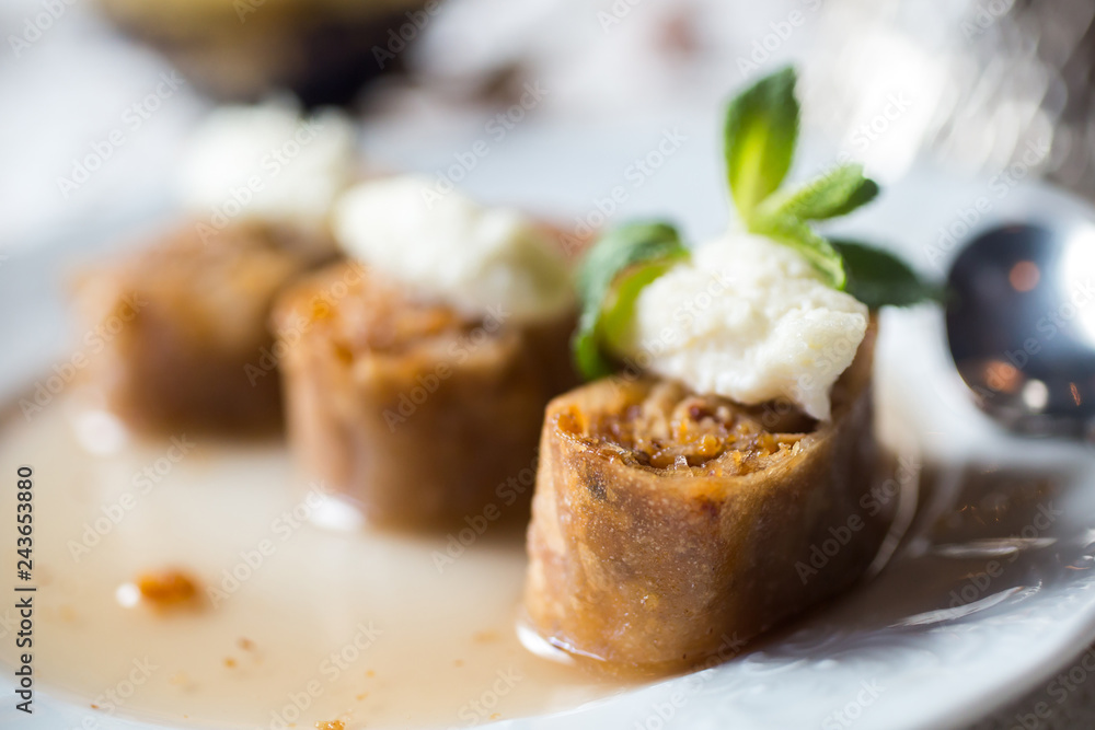 Baklava. Traditional dessert with honey and sour cream