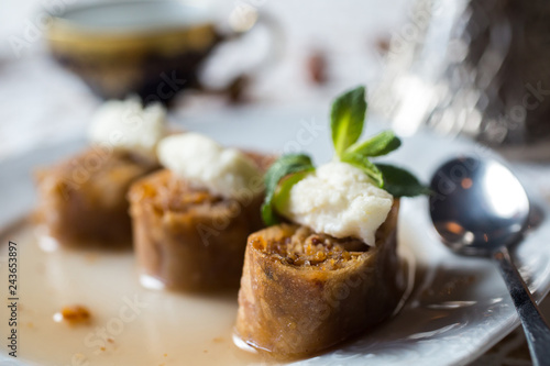 Baklava. Traditional dessert with honey and sour cream