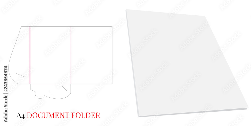 Document Folder, Gusset Folder A4. Vector with die cut layers. White