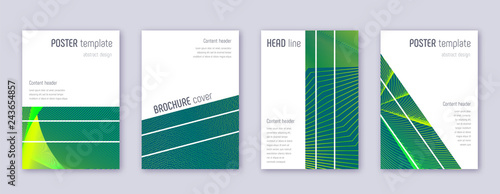 Geometric brochure design template set. Green abst