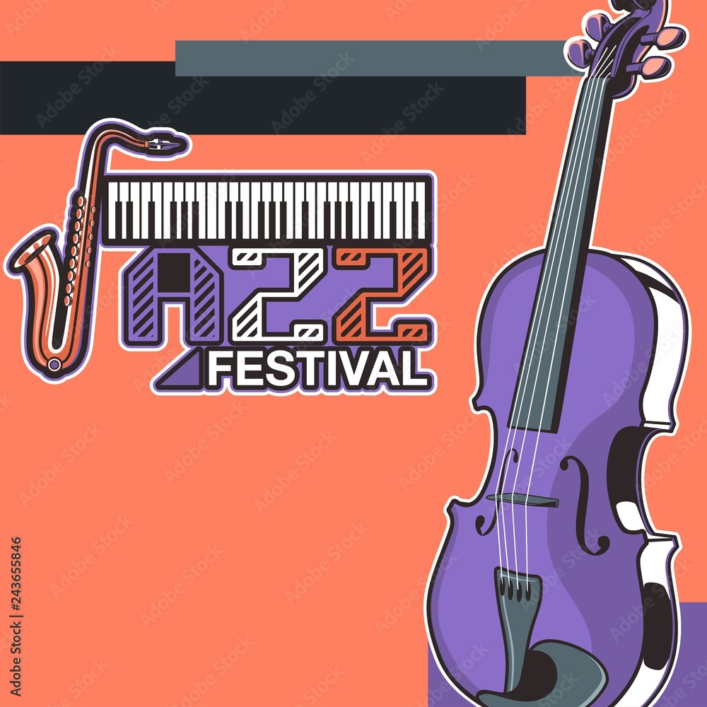Obraz premium Live music show vintage poster design with acoustic guitar, vector illustration. Musical show flyer template. - Vector