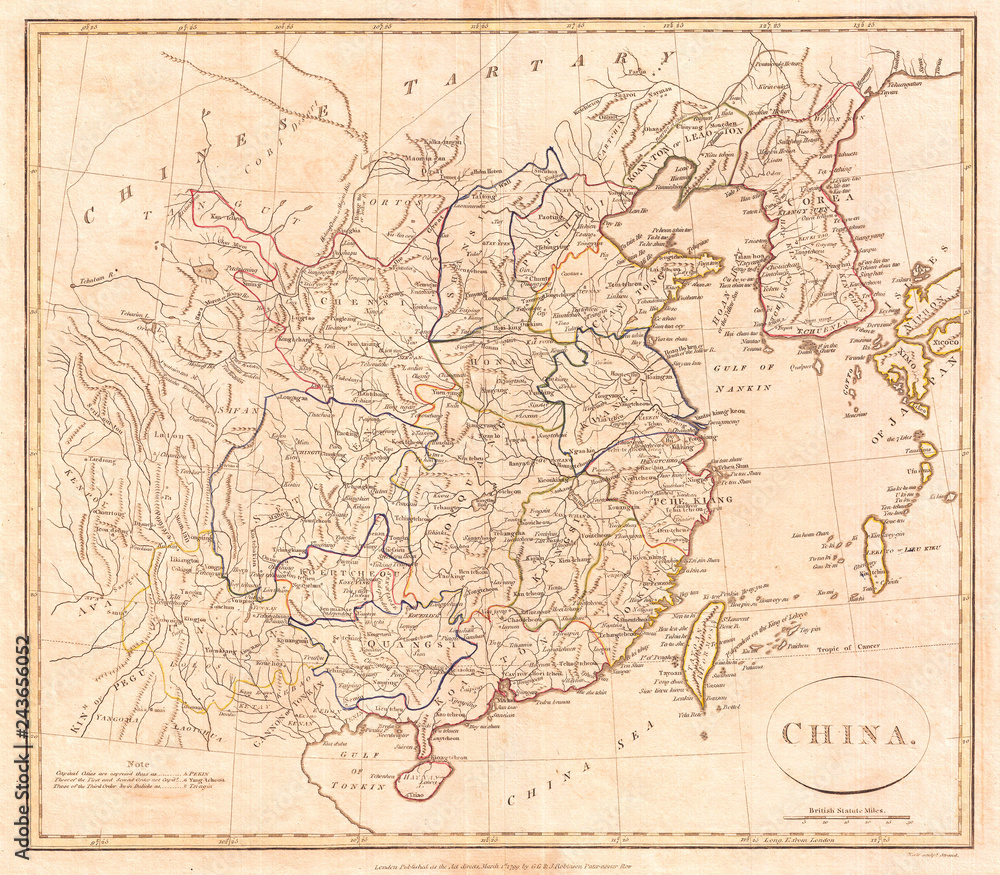 Naklejka premium 1799, Clement Cruttwell Map of China, Korea, and Taiwan