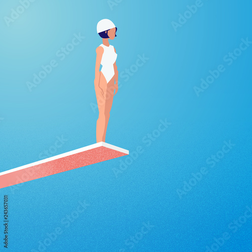 femal try to jumping on high board - illustration