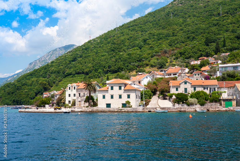Narrowest part of the Bay of Kotor, Verige Straits. Montenegro