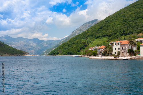 Narrowest part of the Bay of Kotor, Verige Straits. Montenegro