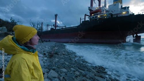 dry cargo ship ran aground off the coast of the Black Sea. The transport ship is moored at the shore
