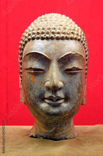 Stone carvings head portrait of the Buddha in a museum, China